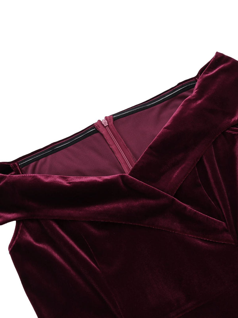 Robe Crayon Vintagr Année 60 Bordeaux en Velours Soirée Cocktail