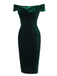 Robe Crayon Vintage Verte Année 60 Solide en Velours