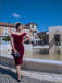 Robe Crayon Vintagr Année 60 Bordeaux en Velours Soirée Cocktail Chic