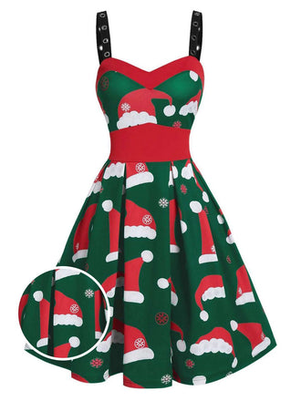 Robe de Noël Vintage à Bretelle Année 50 Chapeau de Noël Chic