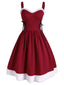 Robe de Noël Vintage Années 50 à Bretelle Bordeaux Poilue Chic