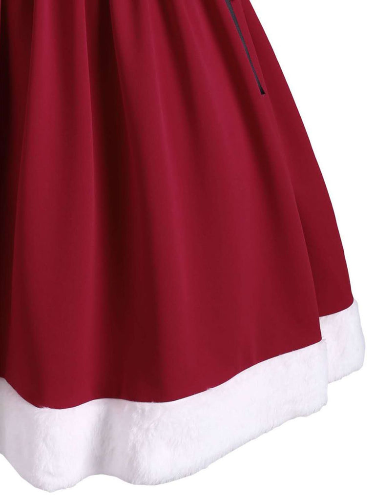 Robe de Noël Vintage Années 50 à Bretelle Bordeaux Poilue Chic