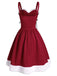 Robe de Noël Vintage Années 50 à Bretelle Bordeaux Poilue Chic