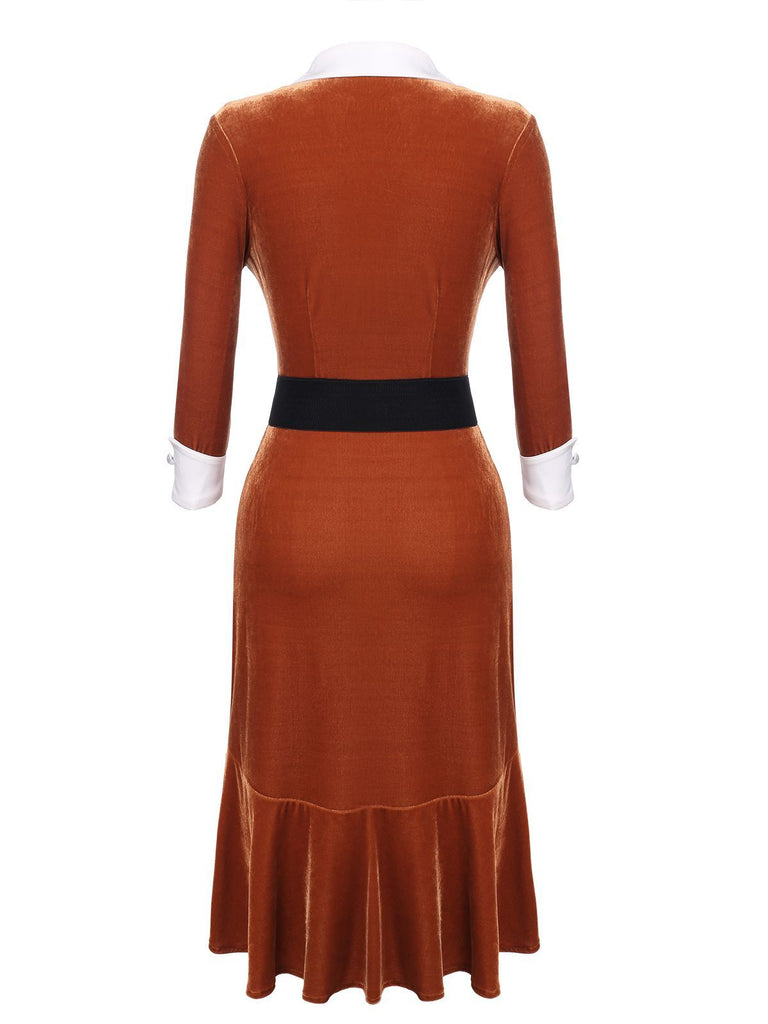 Robe de Noël Vintage Rouge Année 60 Orange en Velours Volantes