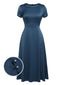 Robe Vintage Année 40 Bleu avec Boutons Perles Couleur Solide Chic