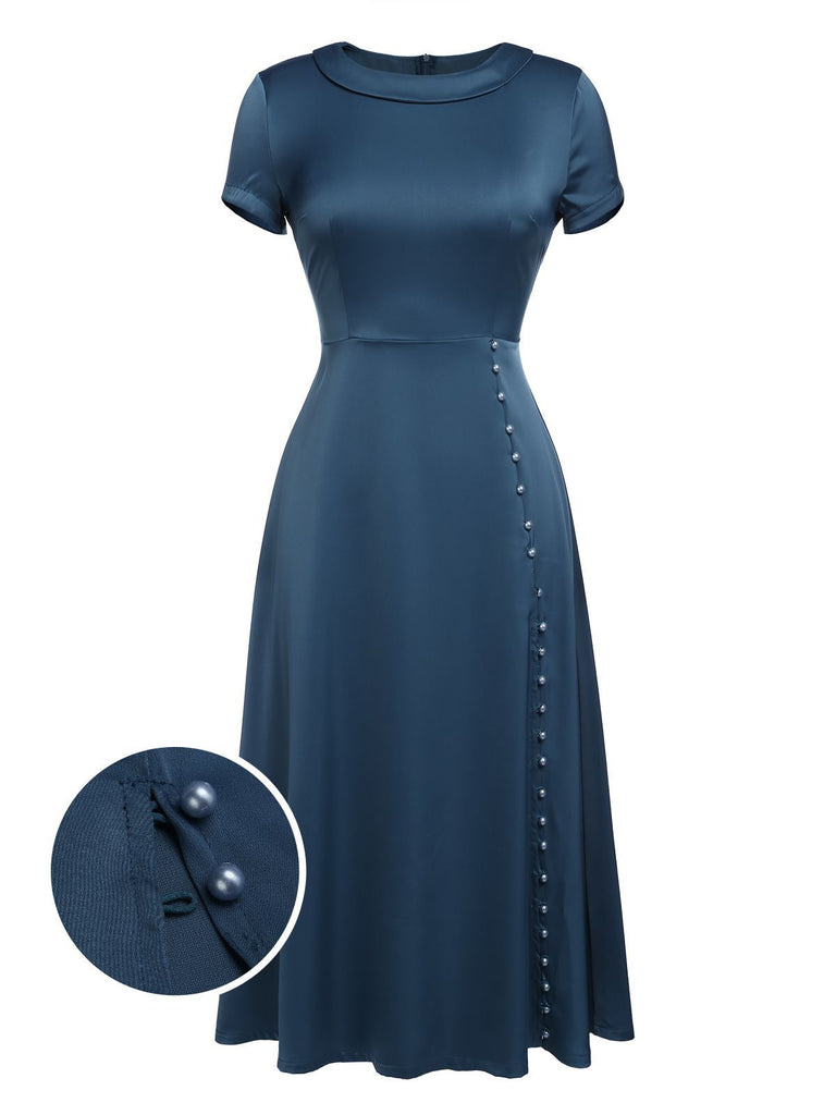 Robe Années 40 Bleu avec Boutons Perles