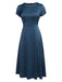 Robe Vintage Année 40 Bleu avec Boutons Perles Couleur Solide Chic