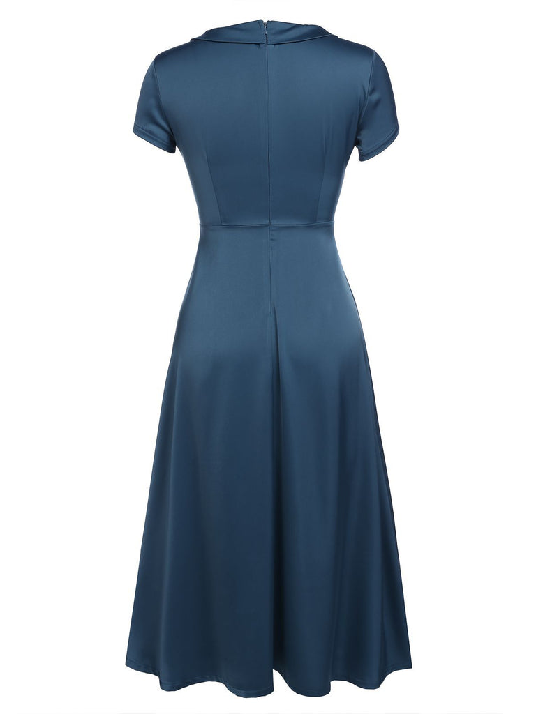 Robe Années 40 Bleu avec Boutons Perles