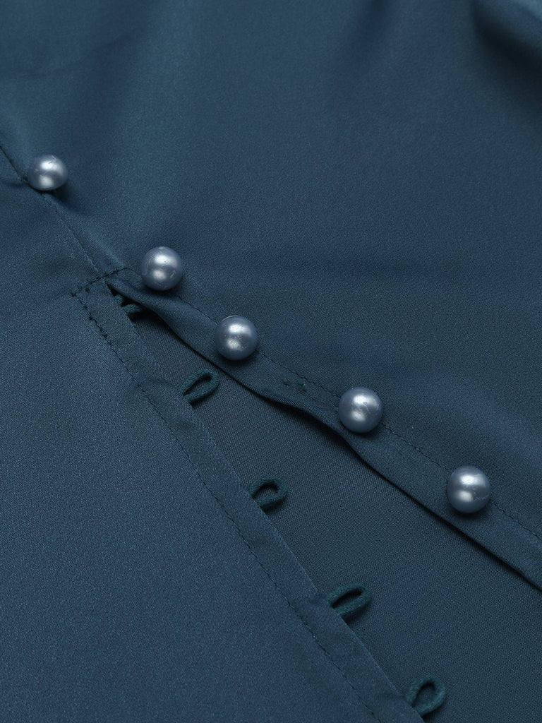 Robe Années 40 Bleu avec Boutons Perles