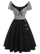 Robe Swing Vintage Année 50 à Carreaux Patchwork Noire Chic