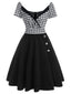 Robe Swing Vintage Année 50 à Carreaux Patchwork Noire Chic