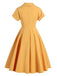 Robe Swing Jaune Vintage Année 50 à Col V avec Boutons Chic