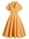 Robe Swing Jaune Vintage Année 50 à Col V avec Boutons Chic