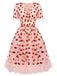 Robe Swing Vintage Année 50 Gaze Rose Fraise Soirée Cocktail Pin Up