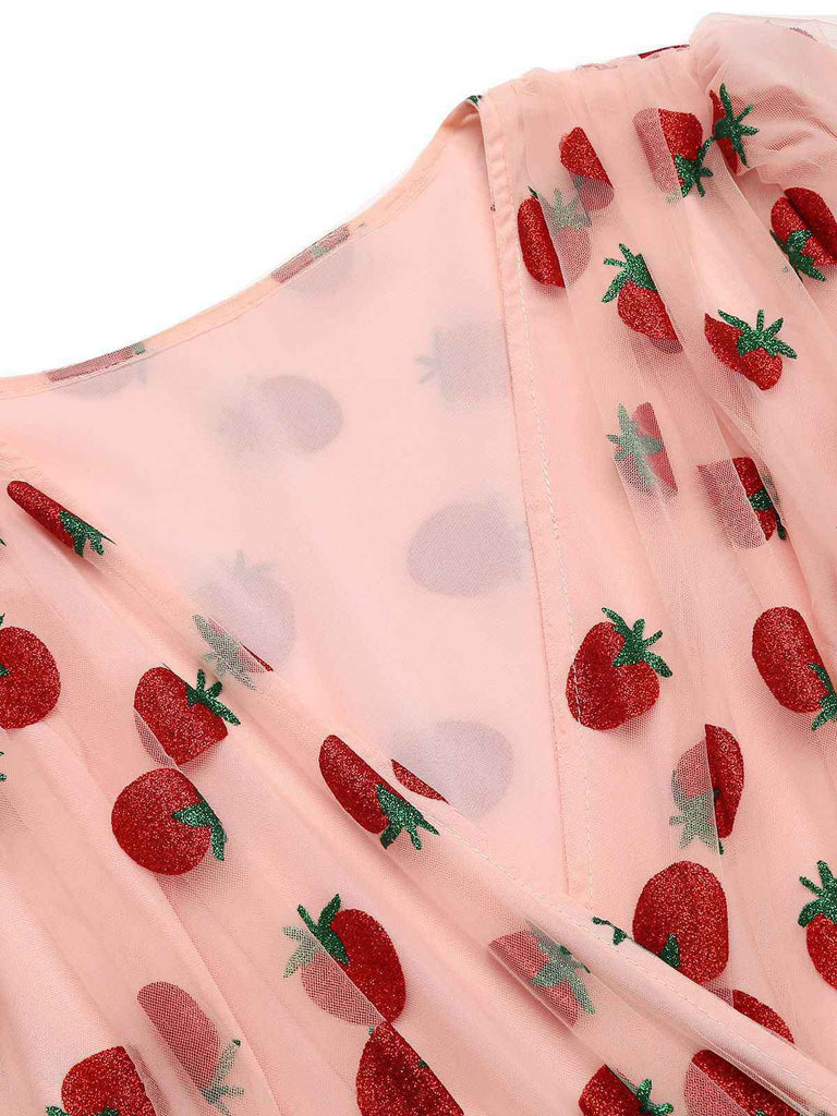 Robe Swing Vintage Année 50 Gaze Rose Fraise Soirée Cocktail Pin Up