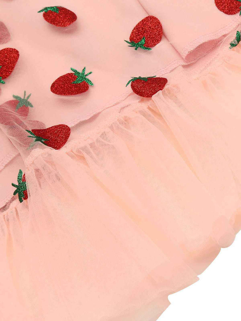 Robe Swing Vintage Année 50 Gaze Rose Fraise Soirée Cocktail Pin Up