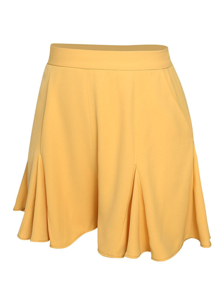 Shorts Jaune à Volants avec Poches