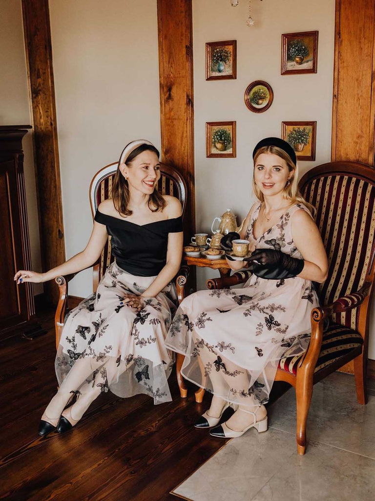 Robe Swing Vintage Année 50 Épaules Nue Papillons Soirée Cocktail Chic