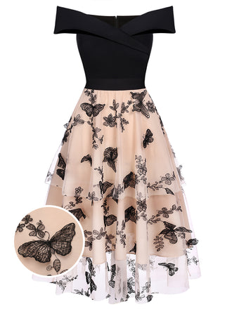Robe Swing Vintage AnnĂ©e 50 Ăpaules Nue Papillons SoirĂ©e Cocktail Chic