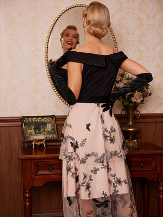 Robe Swing Vintage AnnĂ©e 50 Ăpaules Nue Papillons SoirĂ©e Cocktail Chic