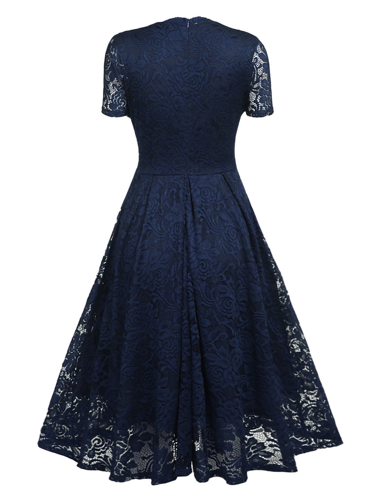 Robe Swing Vintage Année 50 à Col V Dentelle Soirée Cocktail Chic