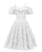 Robe De Soirée Swing Vintage Année 50 à Bretelle Épaule Gland Volant Blanc