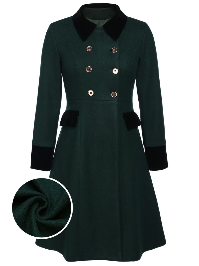 Manteau à Boutons Uni Vert Foncé Années 1950