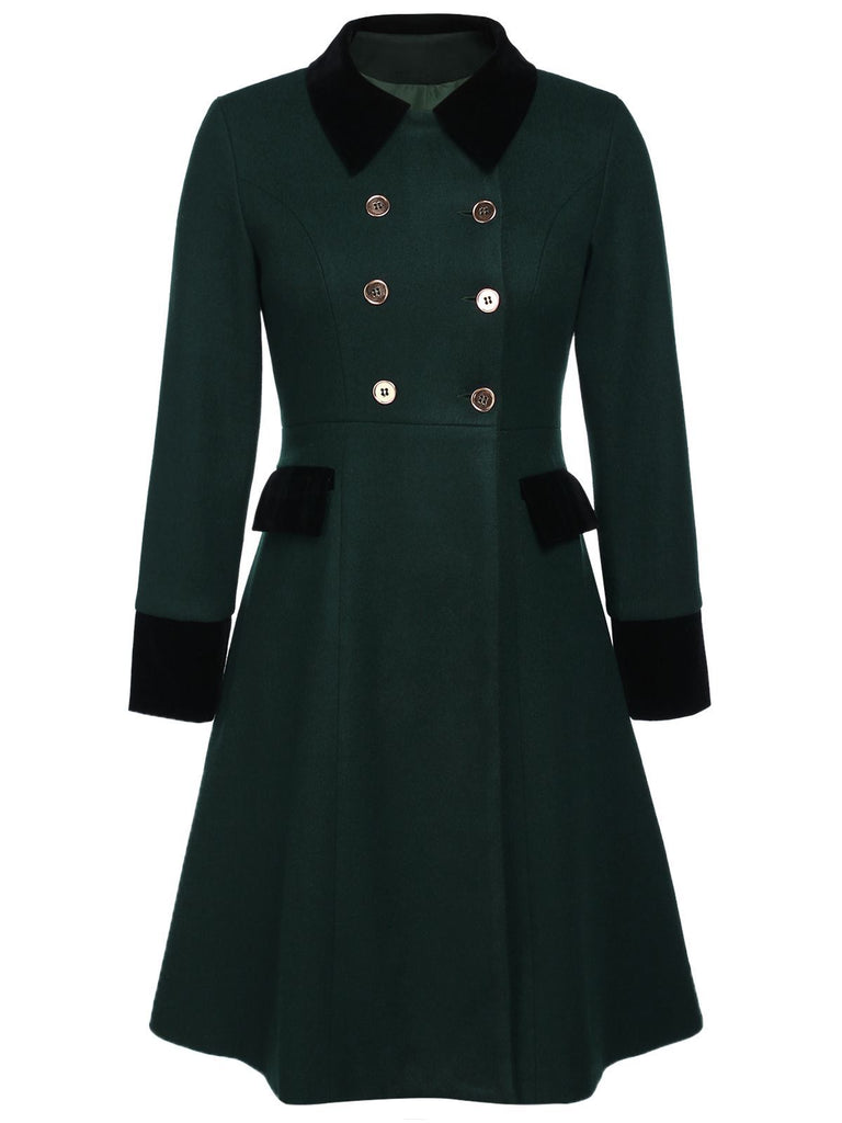 Manteau à Boutons Uni Vert Foncé Années 1950