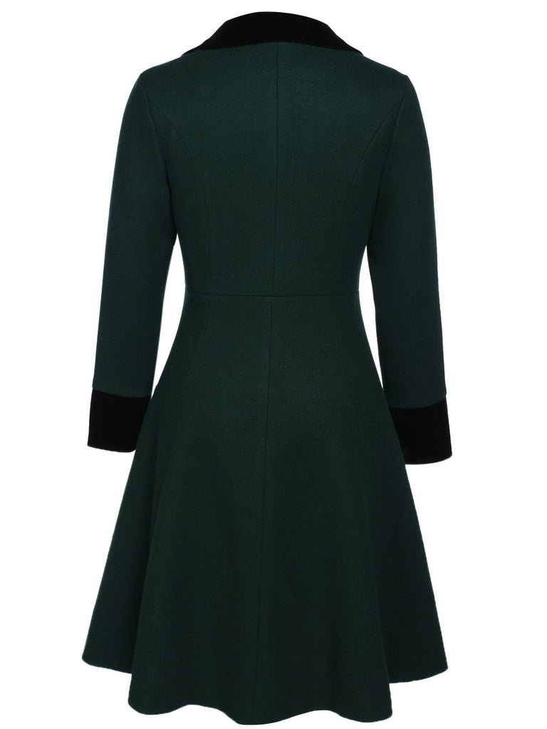 Manteau à Boutons Uni Vert Foncé Années 1950