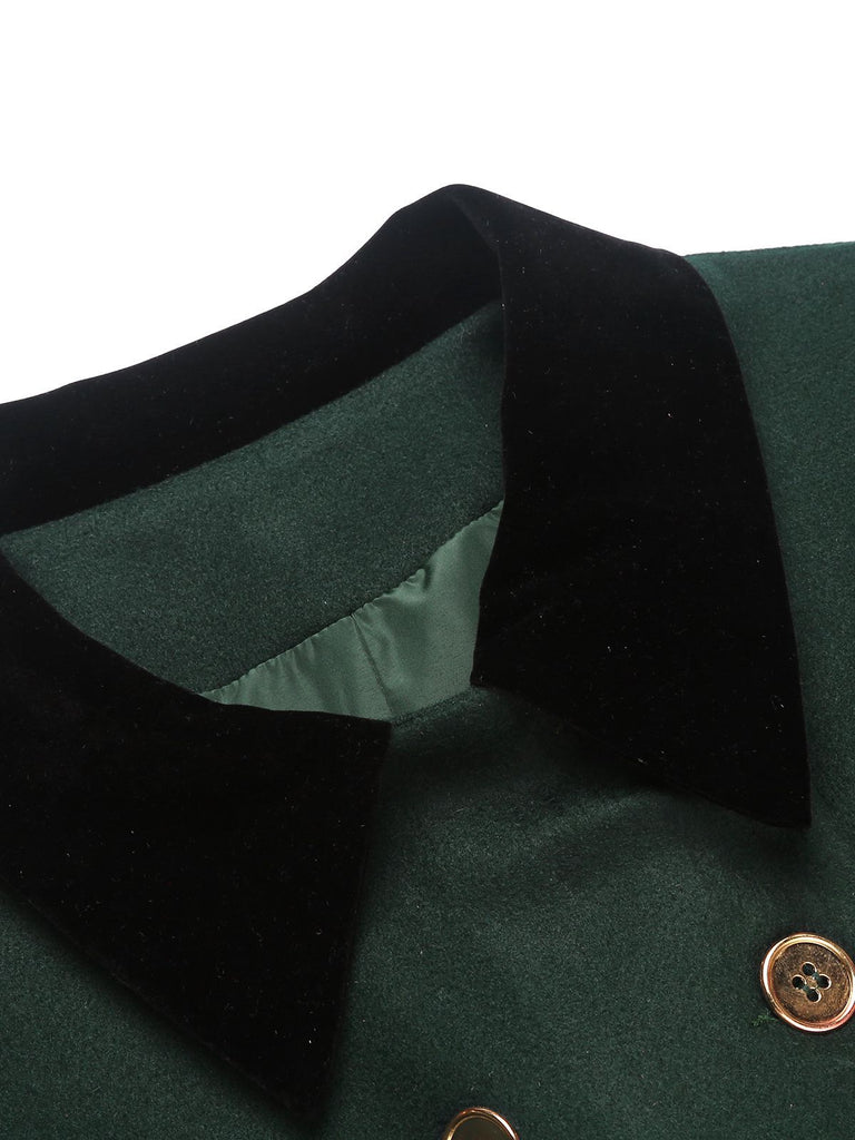 Manteau à Boutons Uni Vert Foncé Années 1950