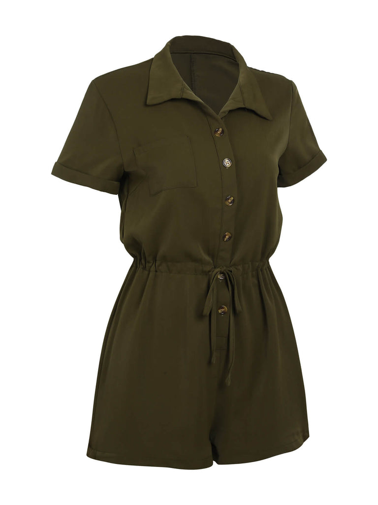 Combishort uni à Lacets Vert Armée des Années 1950 Nou