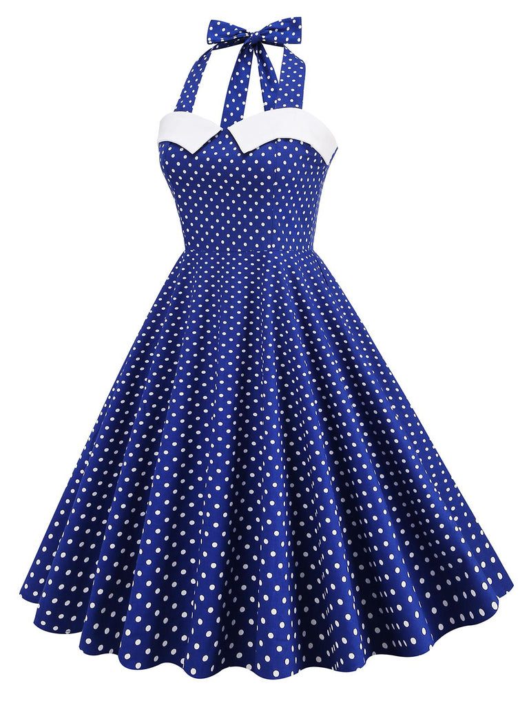 Robe trapèze bleue à pois années 1950 Rockabilly Pin Up