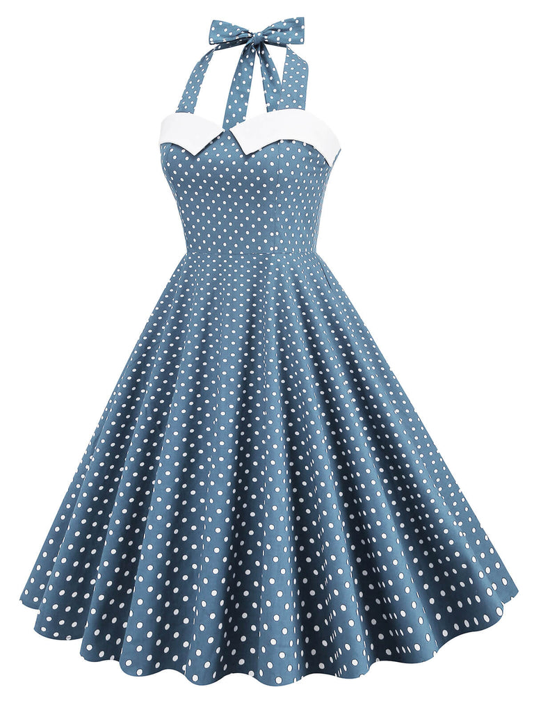 Robe trapèze bleue à pois années 1950 Rockabilly Pin Up