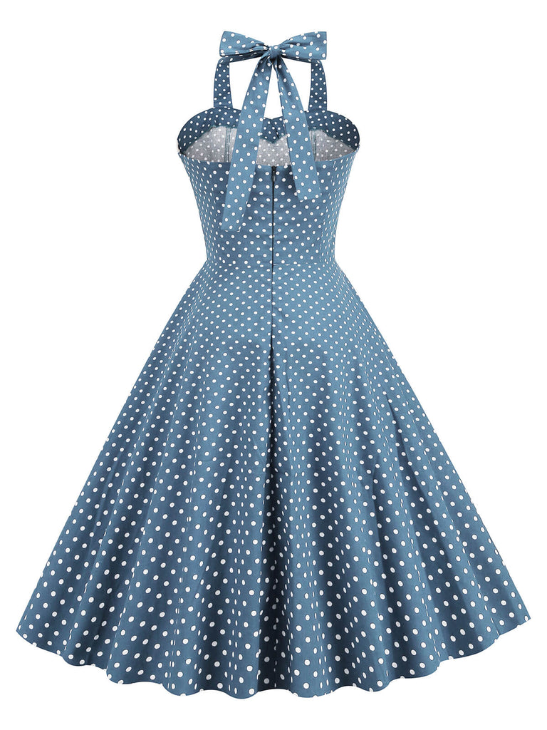 Robe trapèze bleue à pois années 1950 Rockabilly Pin Up