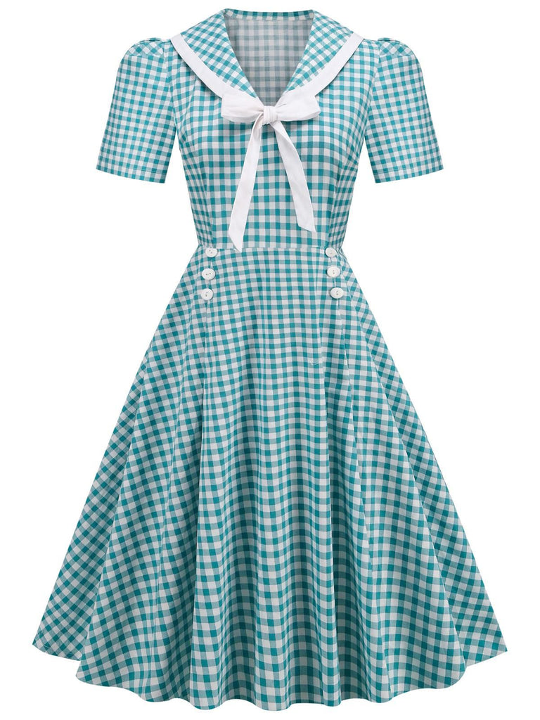 Robe trapèze bleu vert à pois des années 1950 Rockabilly Pin Up