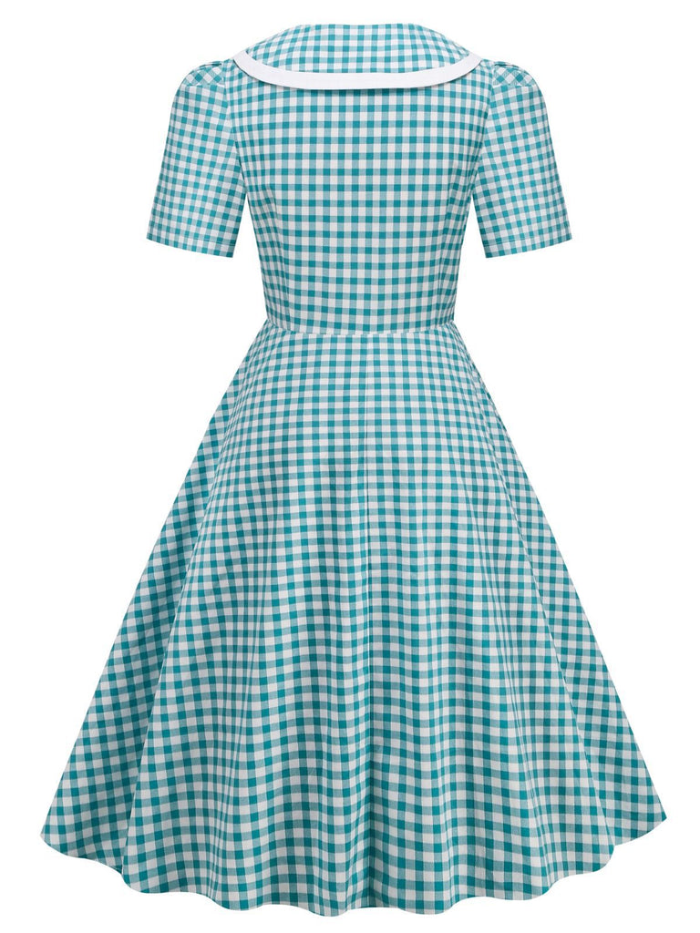 Robe trapèze bleu vert à pois des années 1950 Rockabilly Pin Up