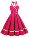 Robe trapèze unie à col licou des années 1950 Rockabilly Pin Up