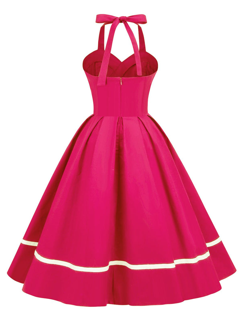 Robe trapèze unie à col licou des années 1950 Rockabilly Pin Up