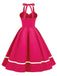 Robe trapèze unie à col licou des années 1950 Rockabilly Pin Up
