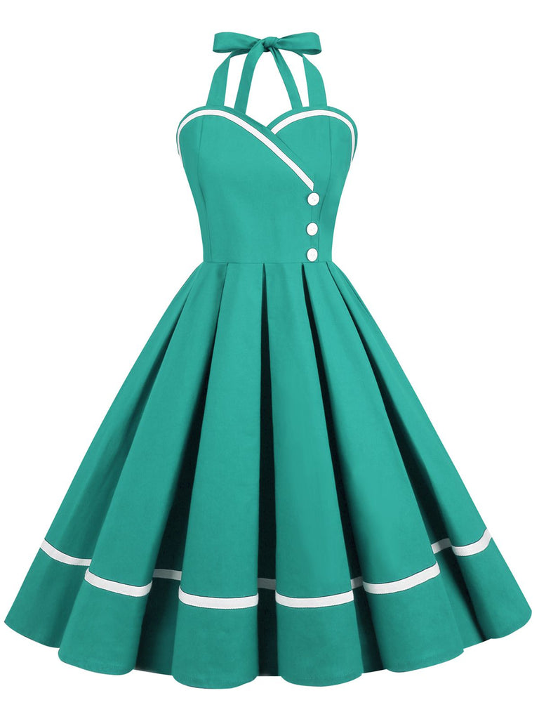 Robe trapèze unie à col licou des années 1950 Rockabilly Pin Up
