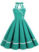 Robe trapèze unie à col licou des années 1950 Rockabilly Pin Up