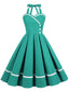 Robe trapèze unie à col licou des années 1950 Rockabilly Pin Up