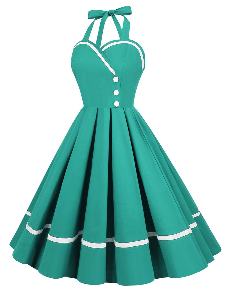 Robe trapèze unie à col licou des années 1950 Rockabilly Pin Up