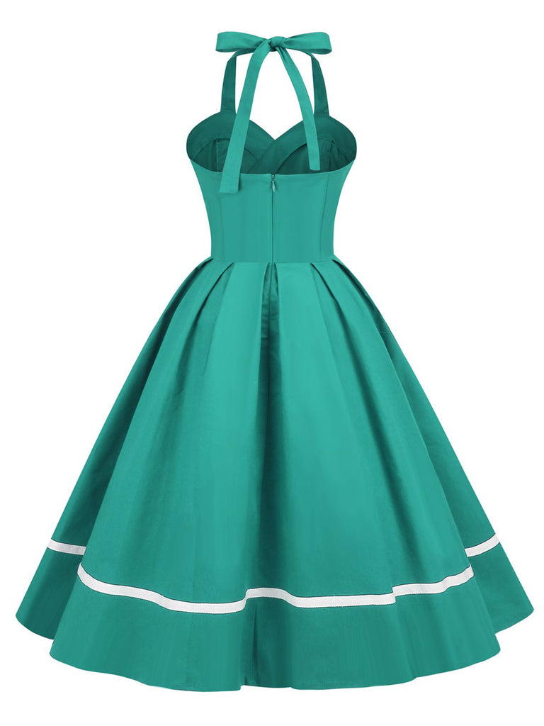 Robe trapèze unie à col licou des années 1950 Rockabilly Pin Up