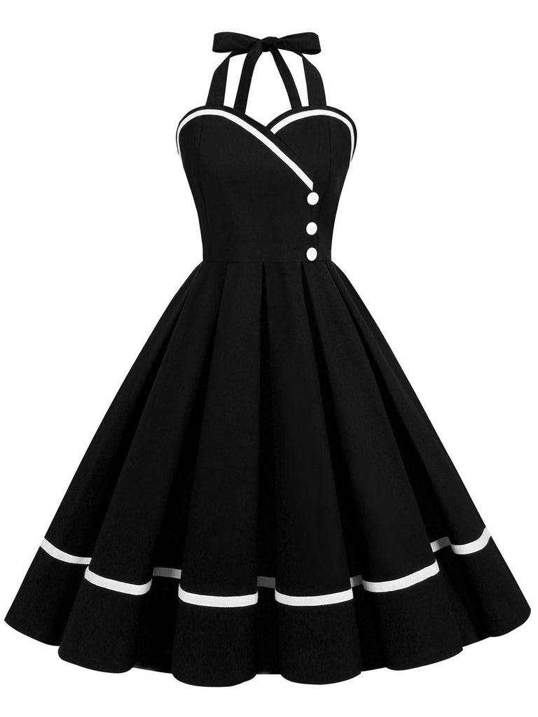 Robe trapèze unie à col licou des années 1950 Rockabilly Pin Up
