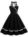 Robe trapèze unie à col licou des années 1950 Rockabilly Pin Up