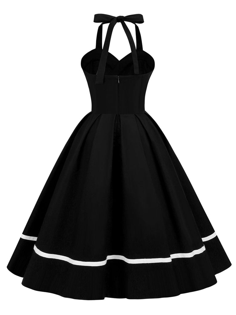 Robe trapèze unie à col licou des années 1950 Rockabilly Pin Up