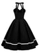 Robe trapèze unie à col licou des années 1950 Rockabilly Pin Up