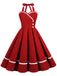 Robe trapèze unie à col licou des années 1950 Rockabilly Pin Up