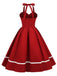 Robe trapèze unie à col licou des années 1950 Rockabilly Pin Up